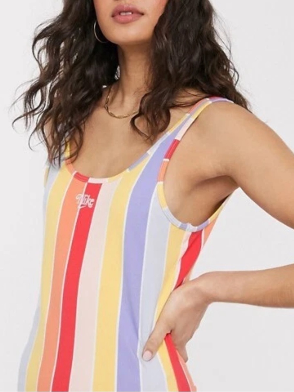 Nike Rainbow Stripe Scoop-Back Bodysuit Logo Embroidered Size Medium